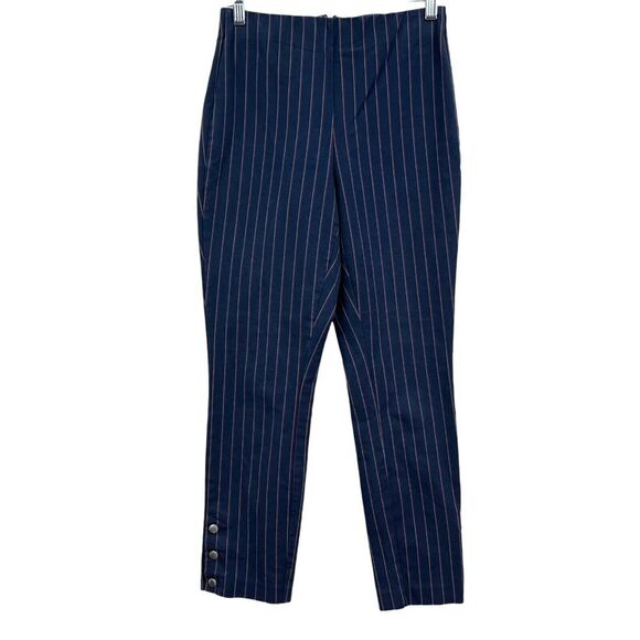 Rag & Bone Womens Simone Pants Navy Pinstripe Flat Front Snap Hem Stretch Size 4 - Picture 1 of 6